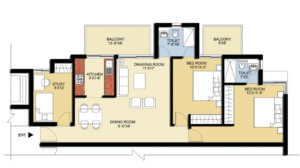 puri pratham floor plan 2BHK+Study-1300sq.ft